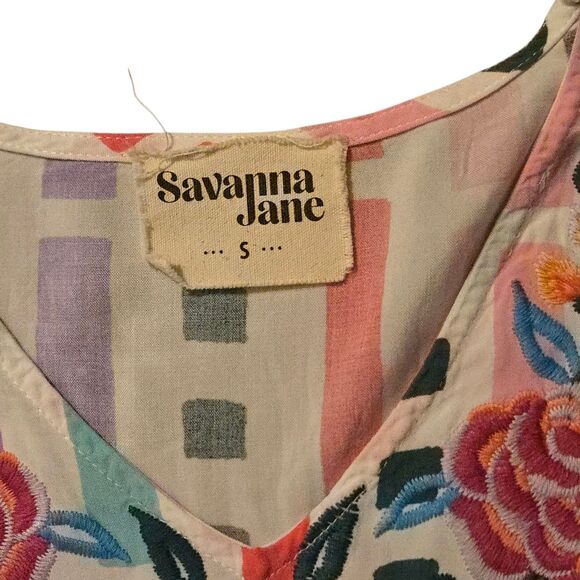 Savanna Jane S Petal Pink Embroidered Tunic Top Fairy Isle Cottage Core Floral - Picture 5 of 7